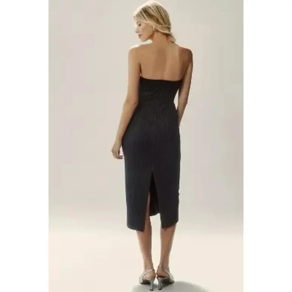 NWT Anthropologie Stripe Strapless Menswear Dress Sz 14 Stretch Deep Navy #9G406 - Picture 3 of 13